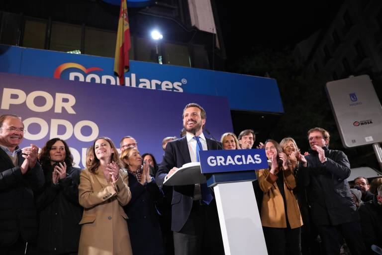 Pablo Casado en sus declaraciones tras los resultados. Foto: EFE