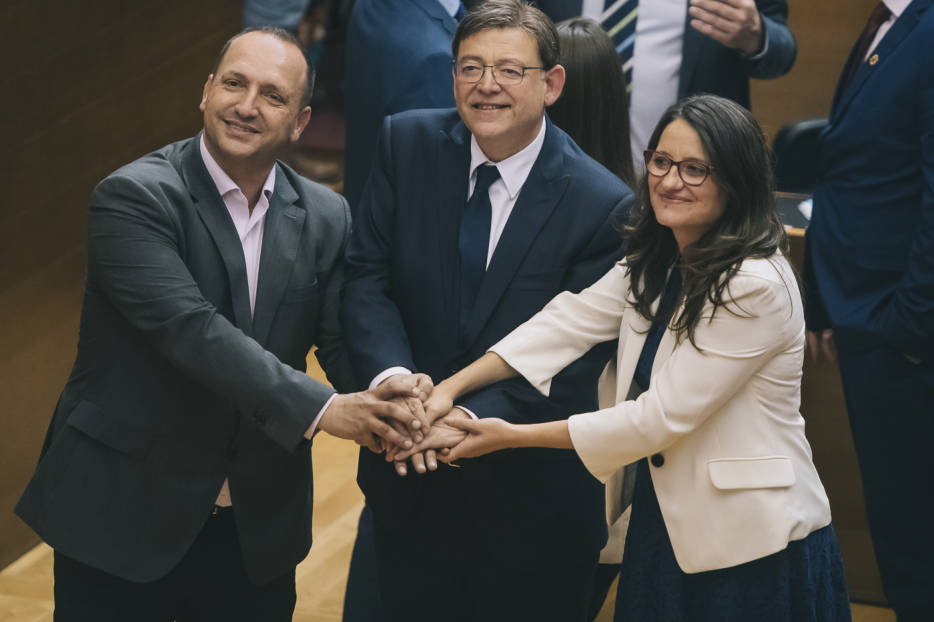Dalmau, Puig y Oltra en la sesión de investidura. Foto: KIKE TABERNER