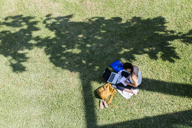 Estudiante en el Campus de Vera de la Universidad Politécnica de Valencia. Foto: EVA MÁÑEZ