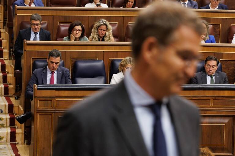 Pedro Sánchez y Alberto Núñez Feijóo durante el debate de investidura. Foto: EDUARDO PARRA/EP