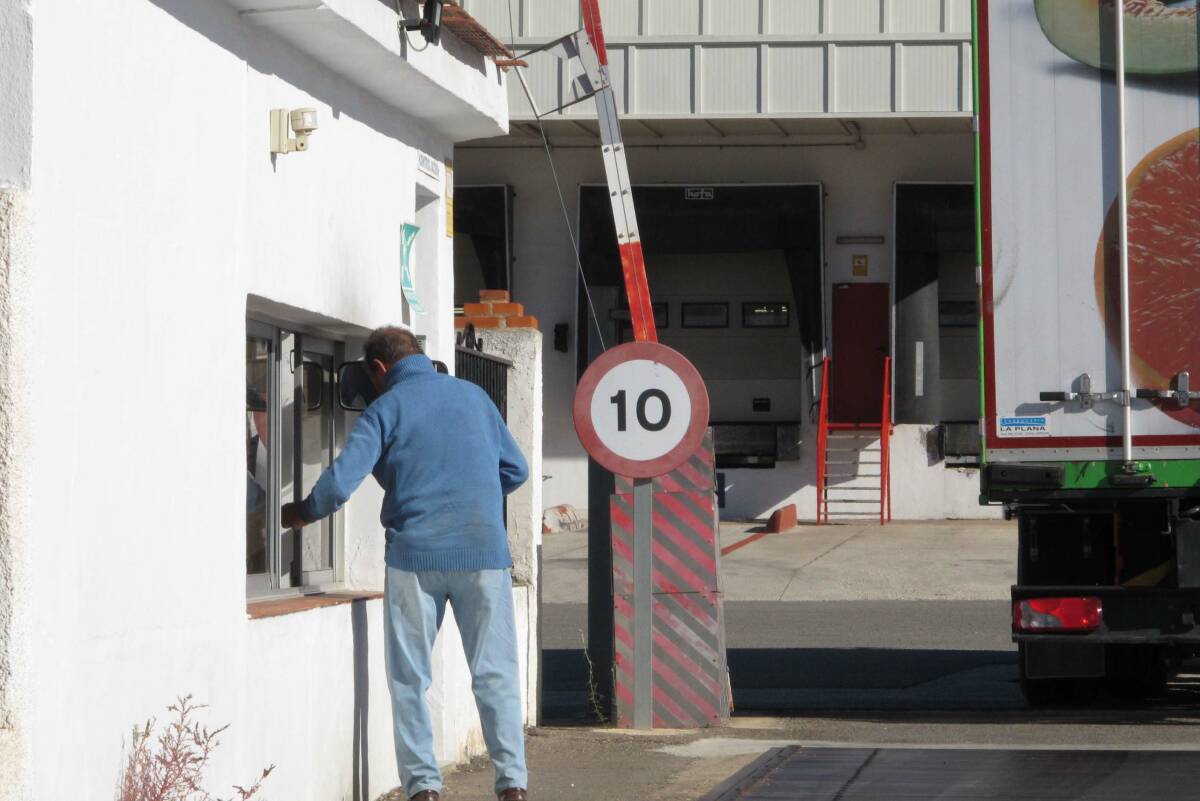 Un operario accede a la fábrica de Bimbo en El Verger.