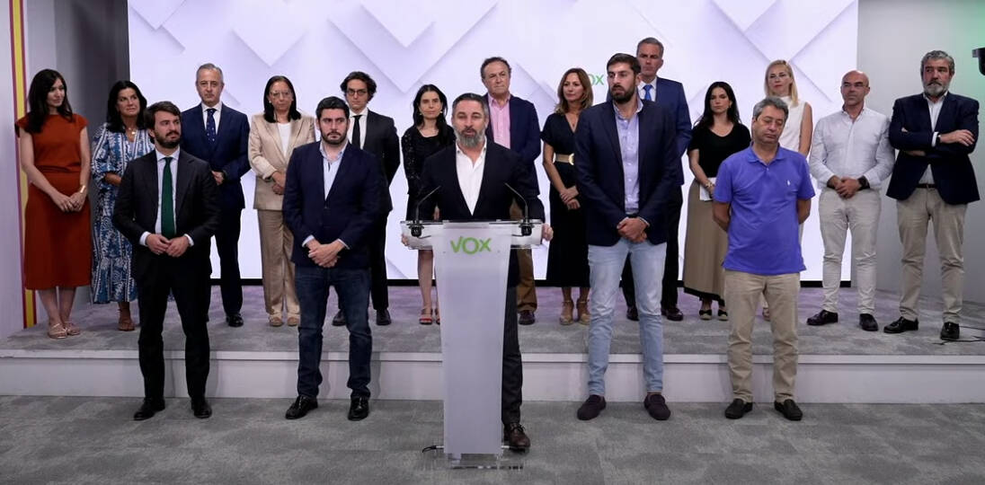Comparecencia de Abascal el pasado jueves. Imagen: VÍDEO VOX